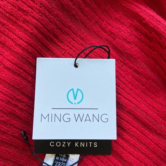 NWT New Ming Wang Red Striped Short Sleeve Cozy Knit Poncho Top Size L/XL - Picture 6 of 11